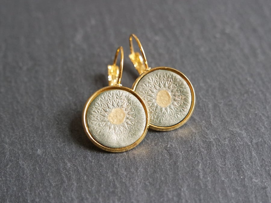 Earrings - Mandala gold olive green