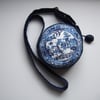 Circular shoulder bag made from a vintage willow pattern plate embroidery