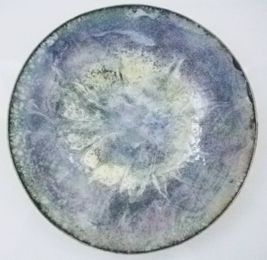 Scrolled enamel bowl - purple and gold