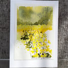 Yellow Fields. Blank Card. Original Watercolour Painting 260150