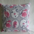 Grey and pink floral 1960s fabric cushion cover