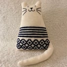 Scandinacian  style  white knitted cat cushion 