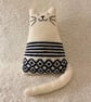 Scandinacian  style  white mohair knitted cat cushion 