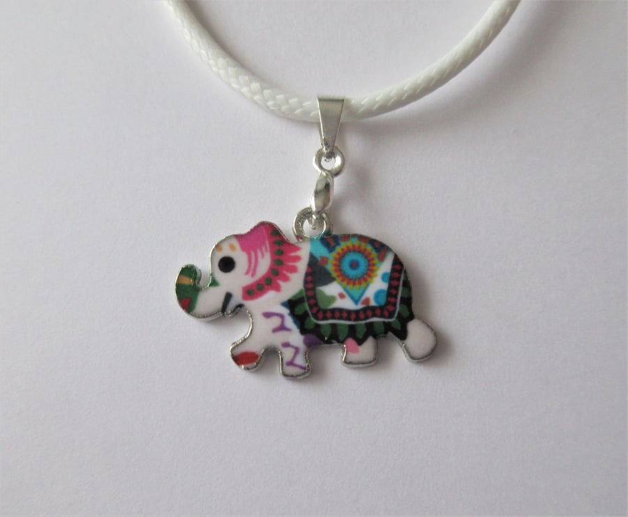 Owl Necklace White Cord with Cute Elephant Charm
