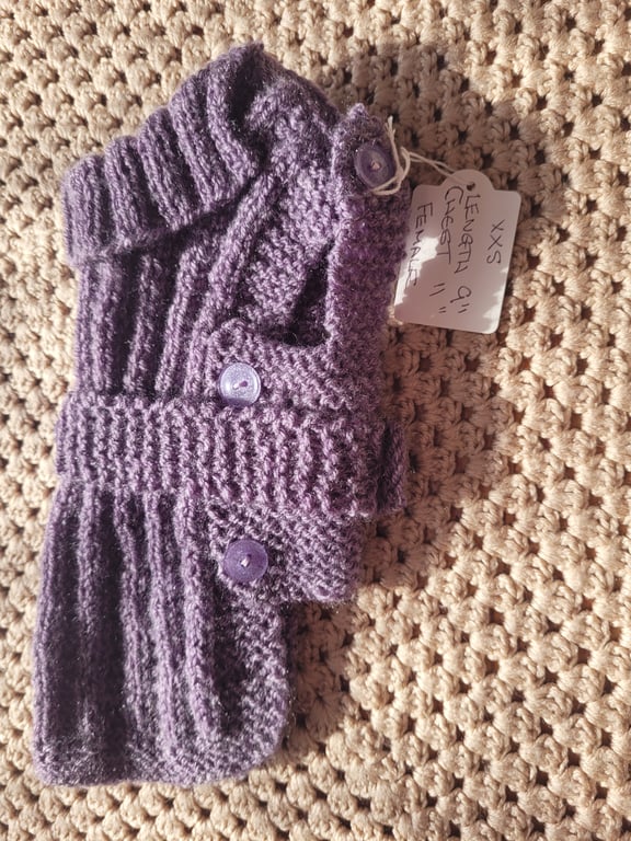 Purple, hand knitted  cute dog coat