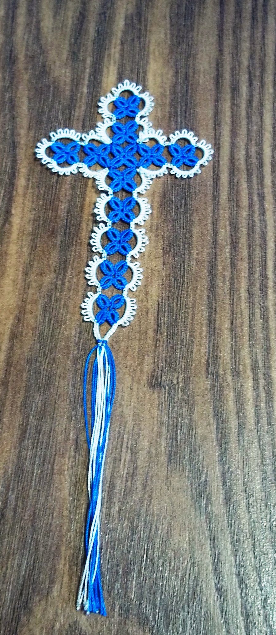 Cream and Blue Tatted Cross Bookmark