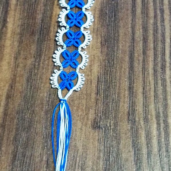 Cream and Blue Tatted Cross Bookmark