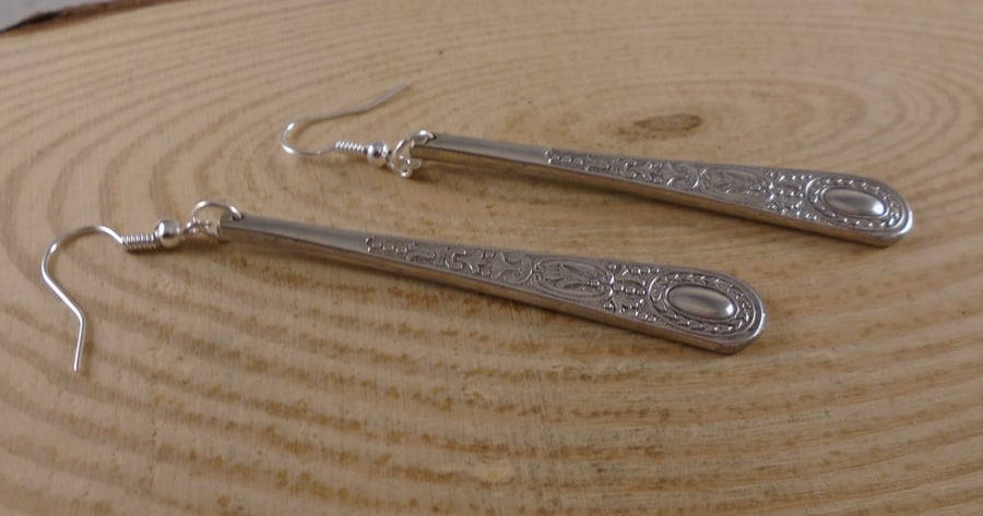 Upcycled Silver Plated Shield Sugar Tong Handle Earrings SPE082012