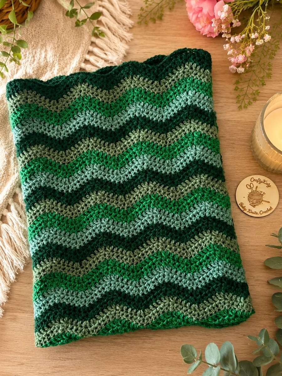 Baby Crochet Ripple Blanket for Stroller, Pram or Car seat