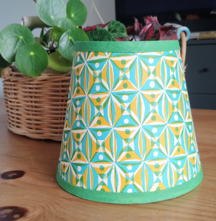 Yellow and Turquoise Geometric Lampshade.
