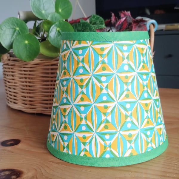 Yellow and Turquoise Geometric Lampshade.