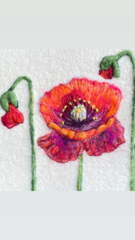 Hand Felted Oriental Poppy Textile Artwork 