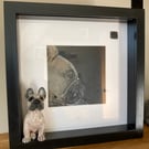 Animal ceramic sculpture and pastel sketch - Framed Miniature 