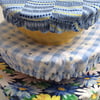 Set of three reusable bowl covers to keep food fresh and safe. All the blues