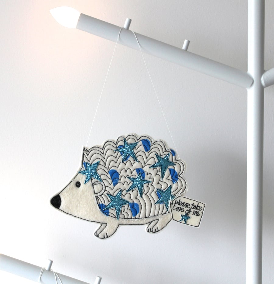 'Little Hedgehog - please take care of me' - Hanging Decoration