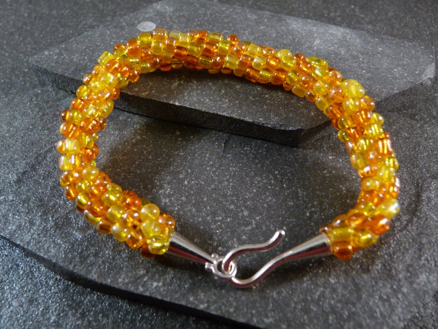 Orange & Yellow Kumihimo Bracelet - Silver Copper Clasp