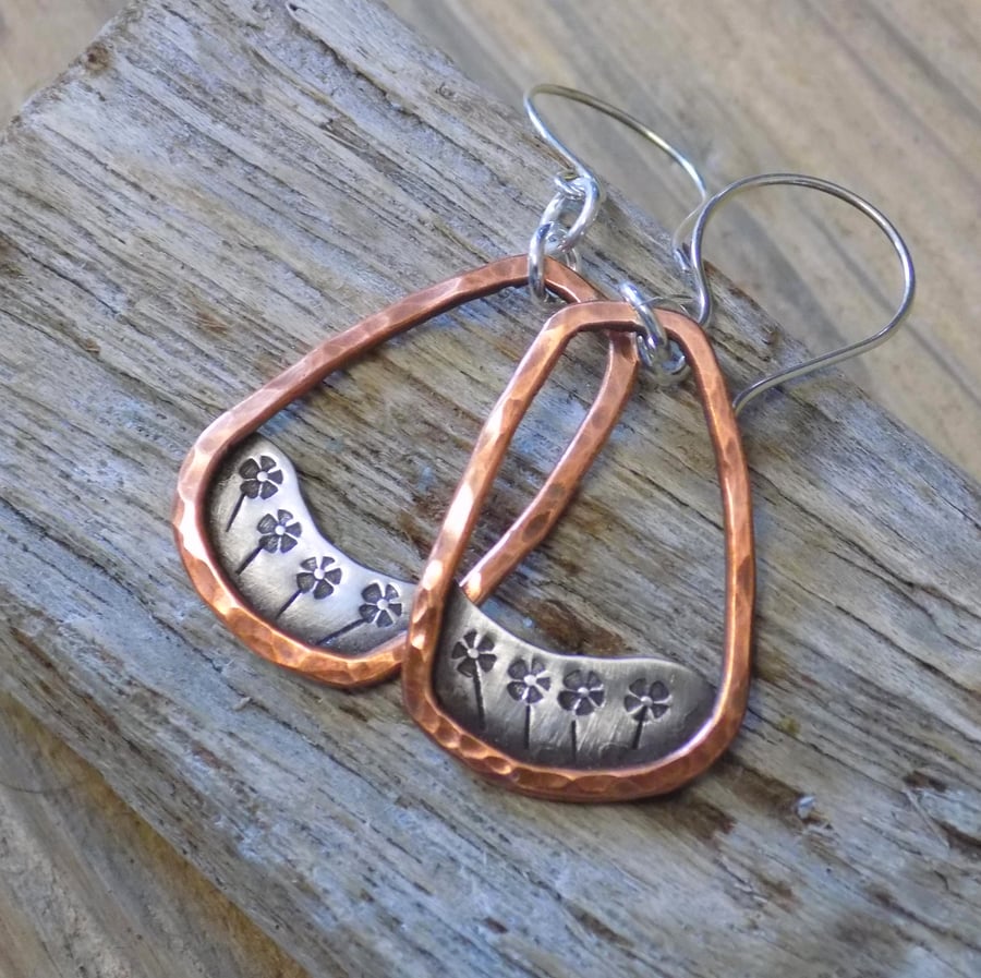 Copper and silver 'posy' earrings 