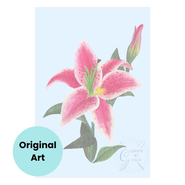 Original Watercolour Lily Flower A5 on cotton rag paper