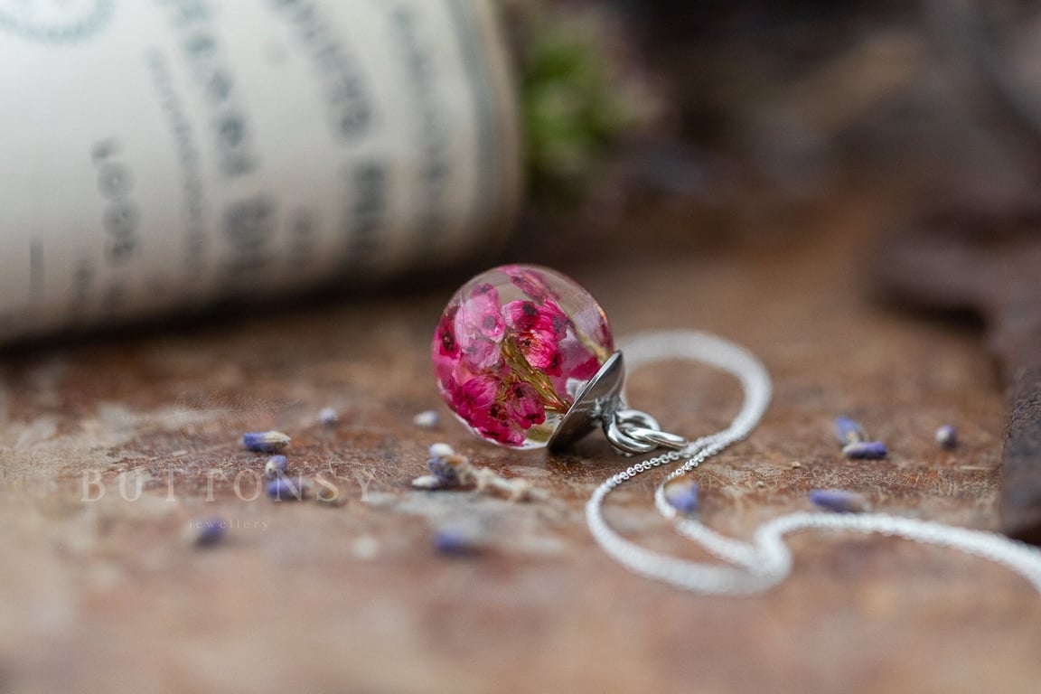Heather Necklace Real Flower Necklace Mini Globe Resin Necklace Resin Jewelry Gi