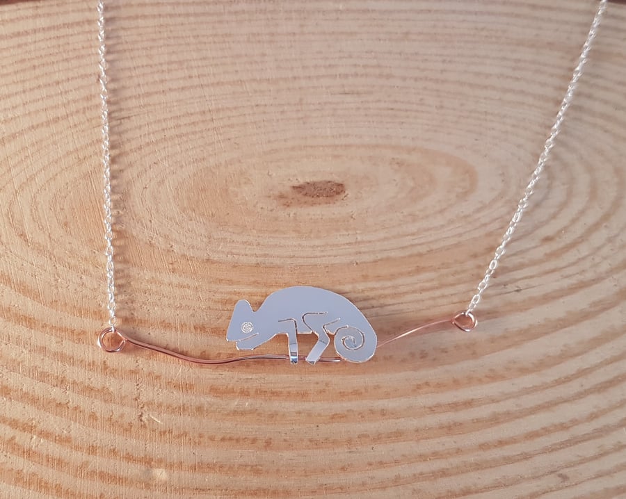 Sterling Silver and Copper Chameleon Necklace Pendant
