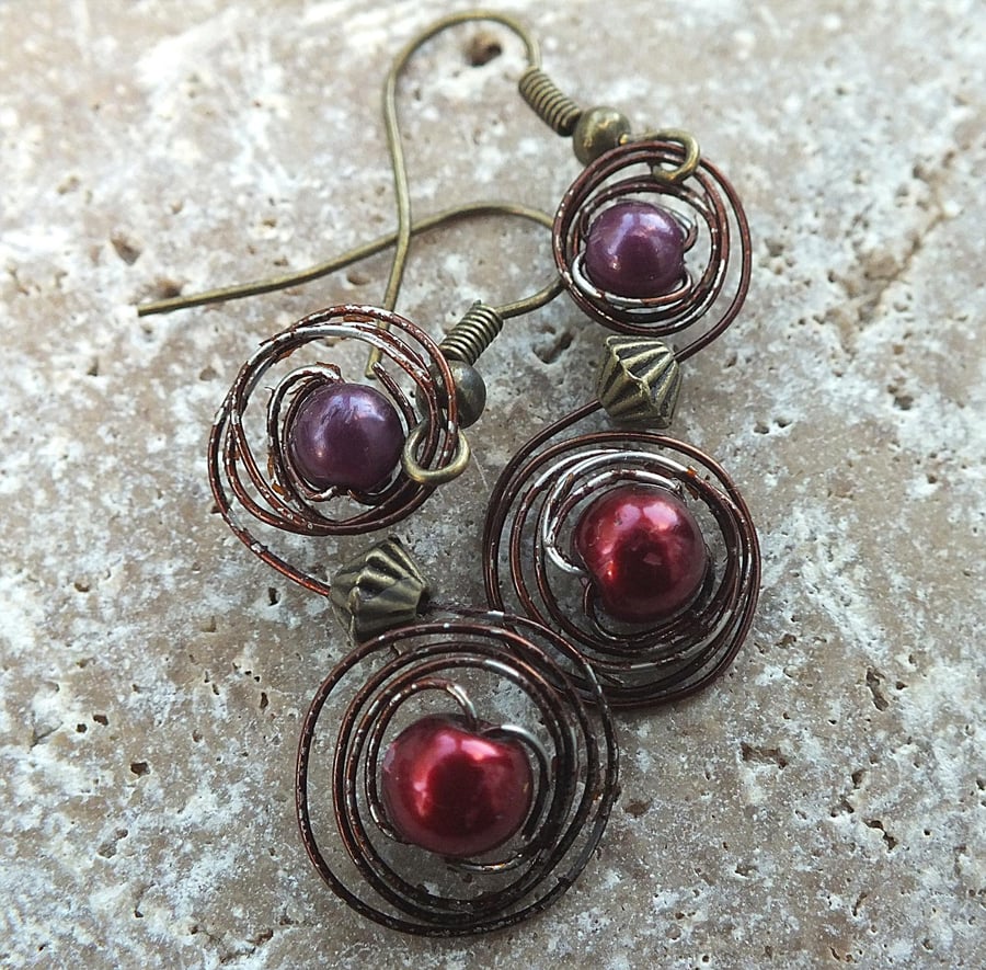 Shabby Chic Wirework and Bead Dangly Earrings