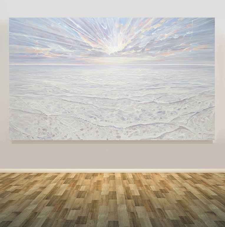 Ocean Dreaming is large original oil painting seascape of a serene white ocean 