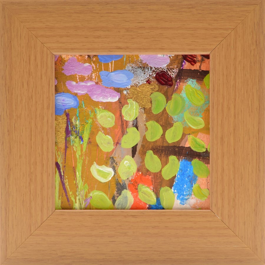 Small Framed Abstract Painting of Wild Flowers