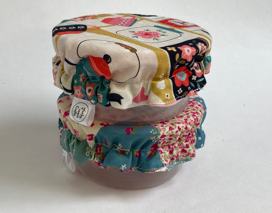 Extra small bowl covers for dips. Set of two - patchwork patterns.