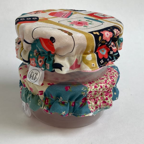 Extra small bowl covers for dips. Set of two - patchwork patterns.