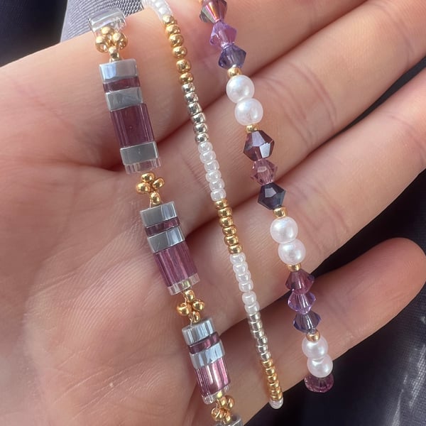 Purple bracelet stack