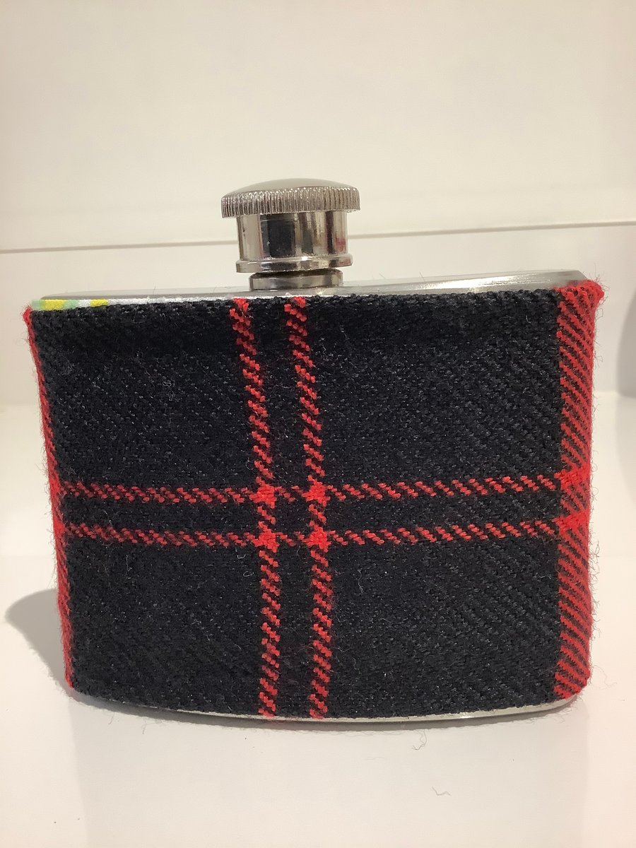 Black and Red check Scottish wool Tartan with Whisky 4oz Hip flask ,