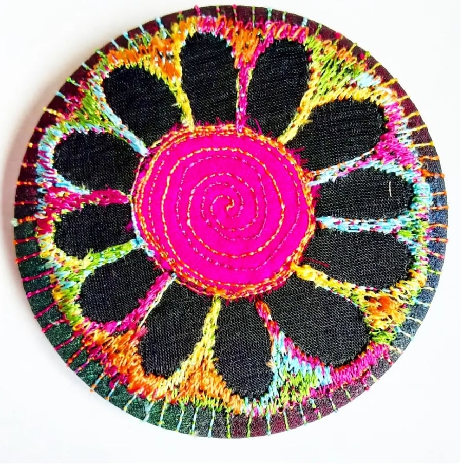 Badge 58mm Multicoloured Flower Textile Badge 