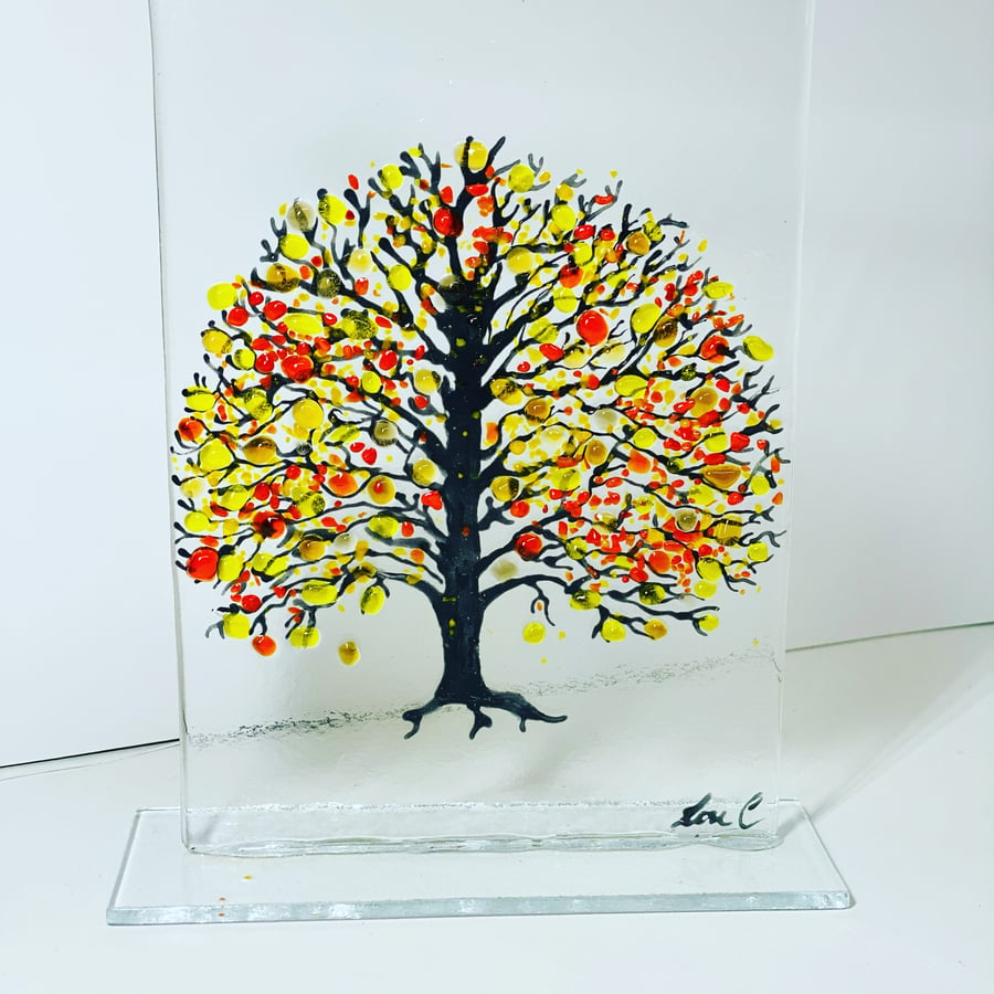 Fused glass autumn Tree ornament 