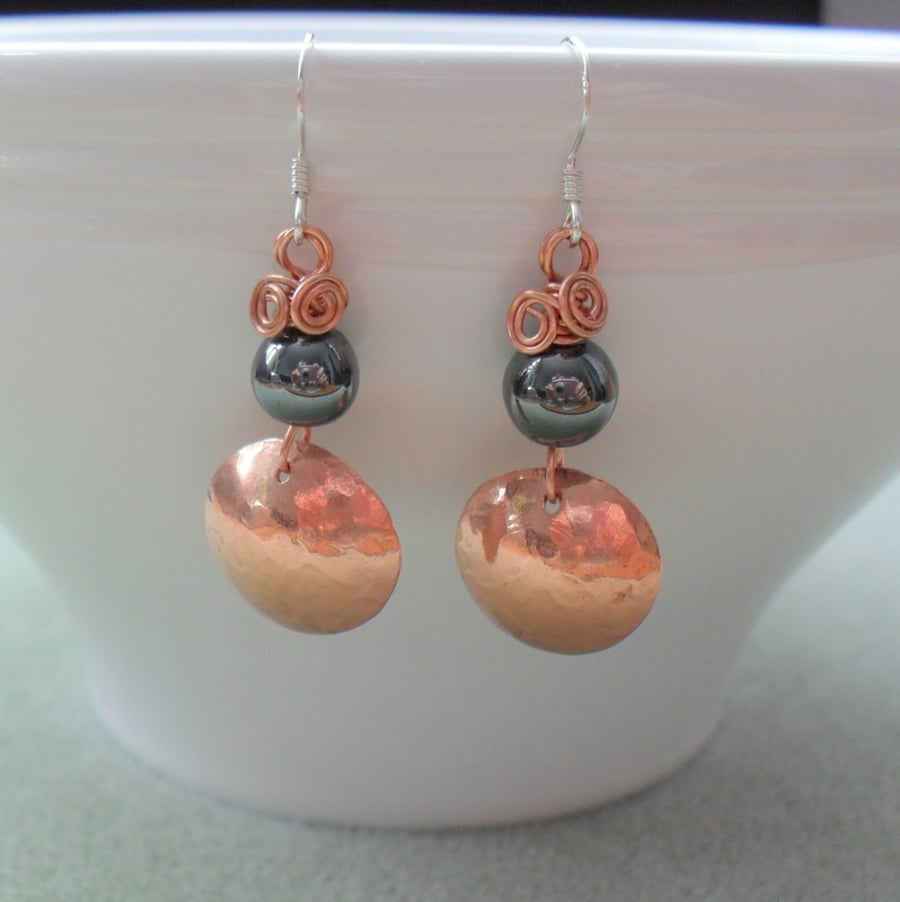 Copper and Haematite Drop Earrings