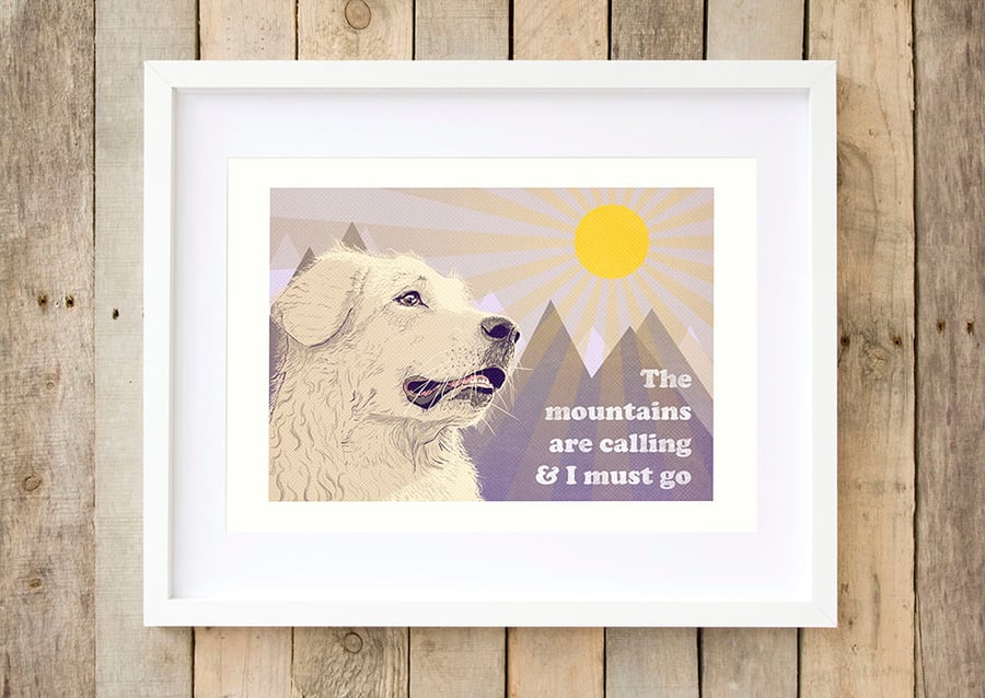 Pyrenean dog art, Great Pyrenees gifts, Mountains art print, Pyrenean dogs