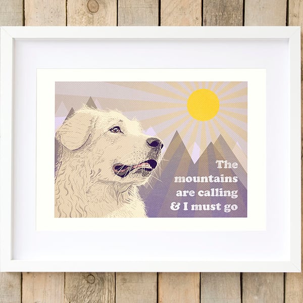 Pyrenean dog art, Great Pyrenees gifts, Mountains art print, Pyrenean dogs