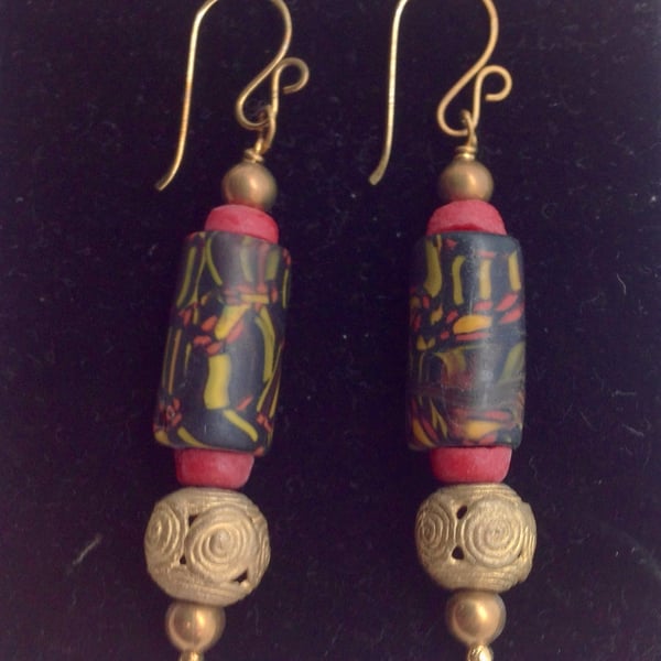 Beaded earrings with chunky beads from Nepal and Ghana