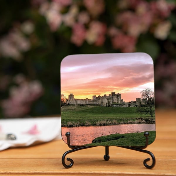 Alnwick Castle Magical Light Wooden Coaster - Northumberland Gifts - Photo Gift 