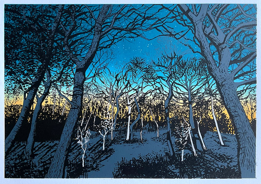 Night trees original screen print - test prints
