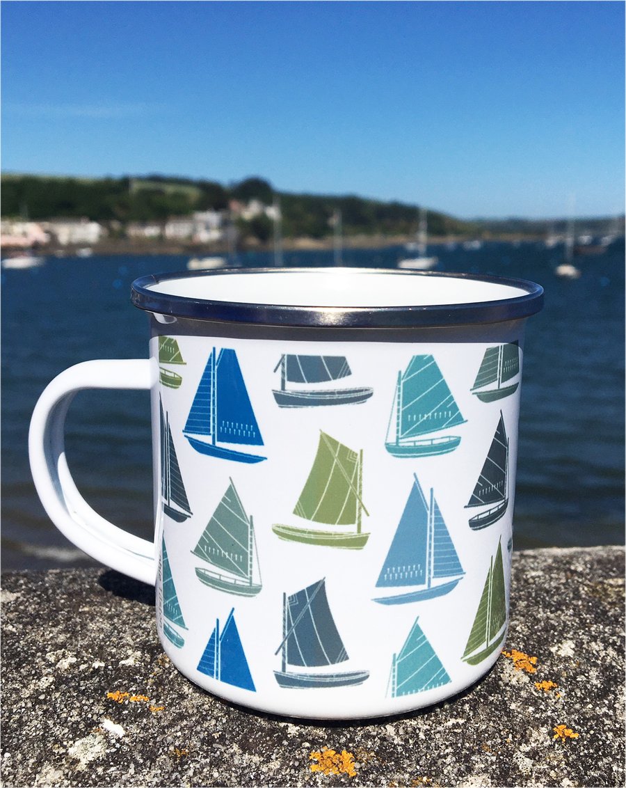 BOAT Enamel mug - Nautical - Gift for dad - Blue & white