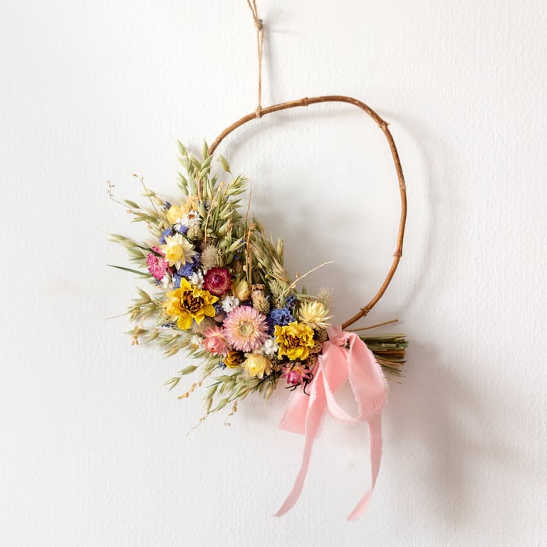 Rustic Colourful Dried Flower Wreath Decoration