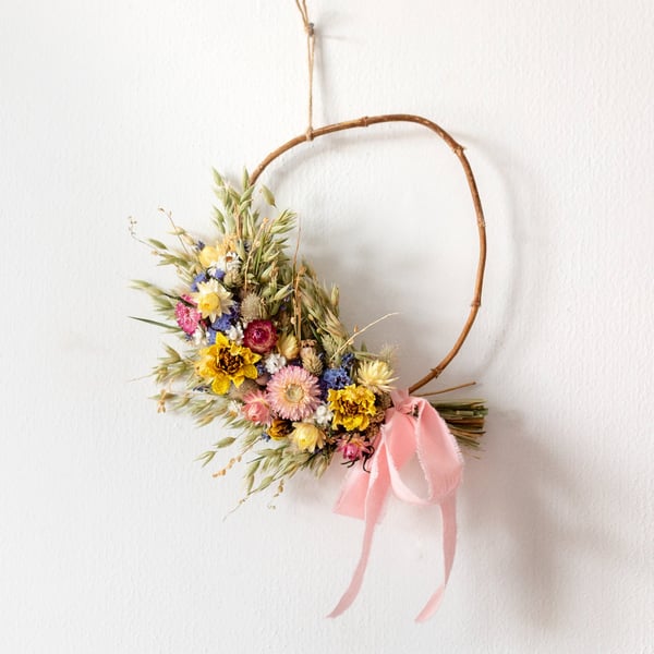 Rustic Colourful Dried Flower Wreath Decoration