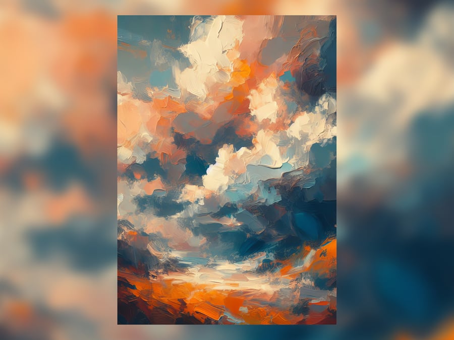 Abstract Sunset Oil Painting Print 5x7 - Modern Skyline Art Decor