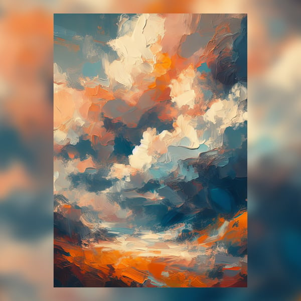 Abstract Sunset Oil Painting Print 5x7 - Modern Skyline Art Decor