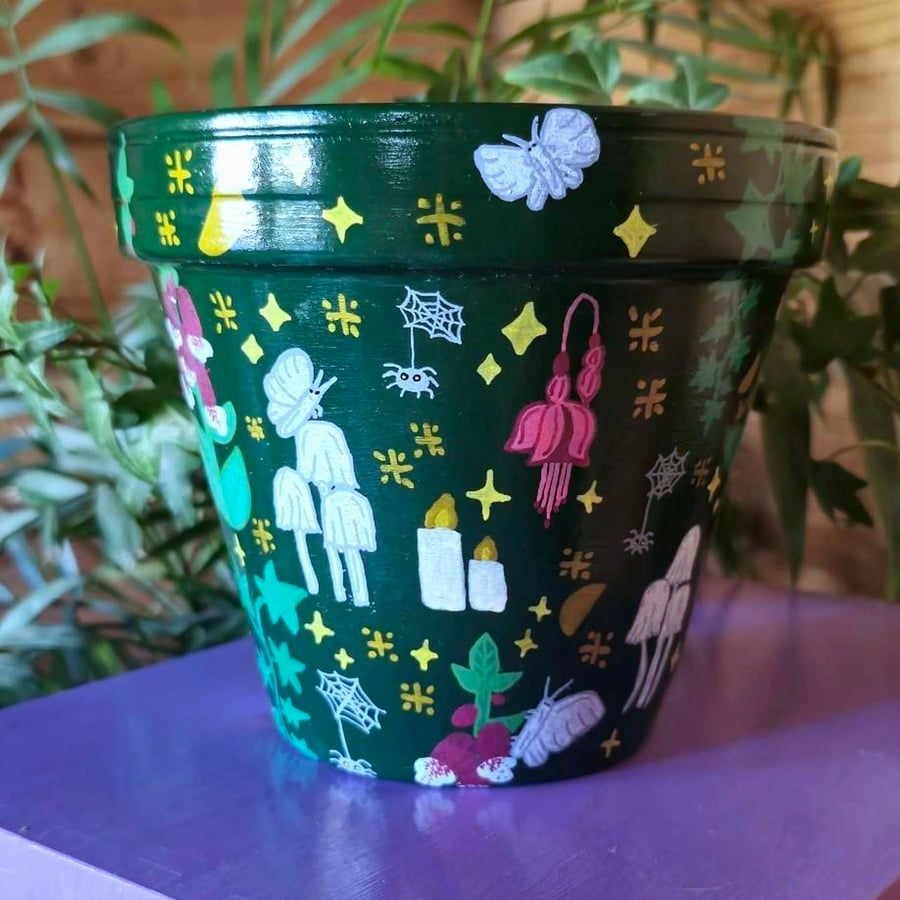Handpainted witchy plant pot