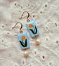 Daffodil Rectangle Pearl Drop Polymer Clay Earring - FREE SHIPPING