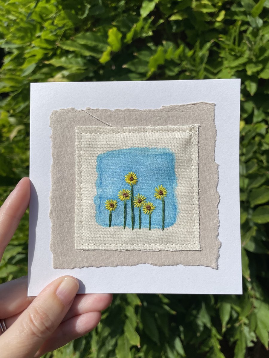 Sunflowers, hand embroidered keepsake card