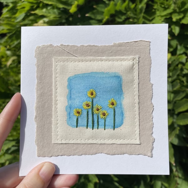 Sunflowers, hand embroidered keepsake card