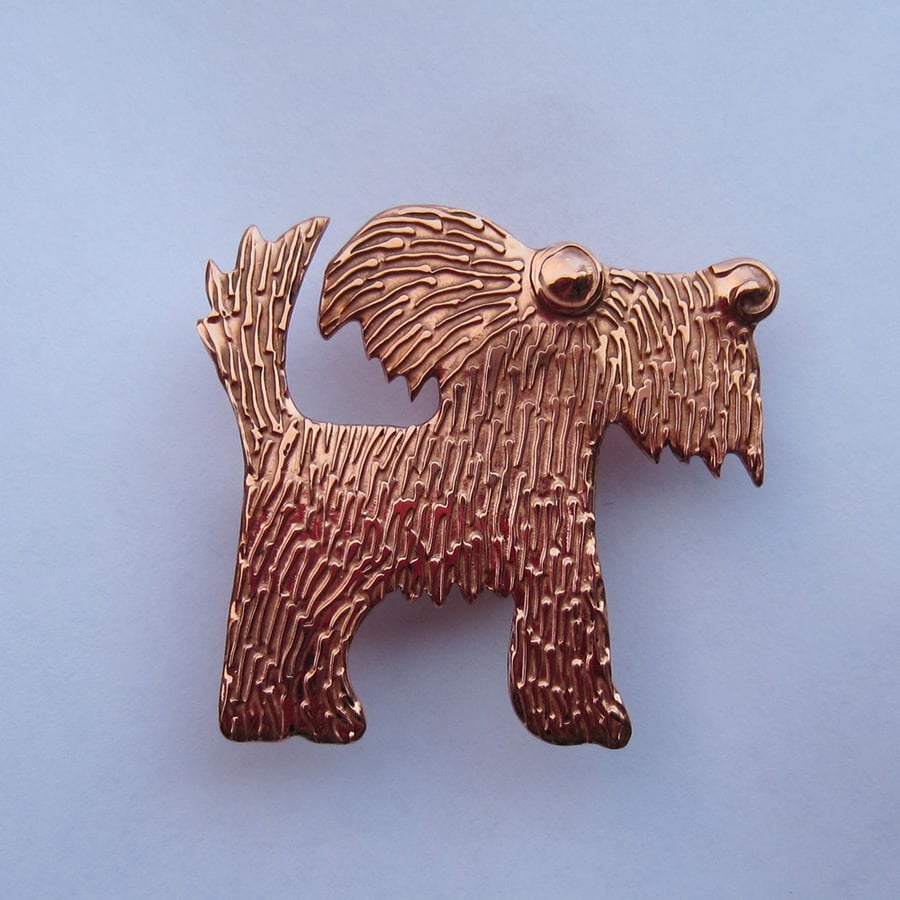 copper dog brooch