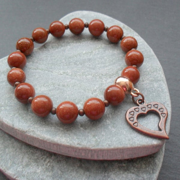 Goldstone and Copper Tone Stretch Bracelet